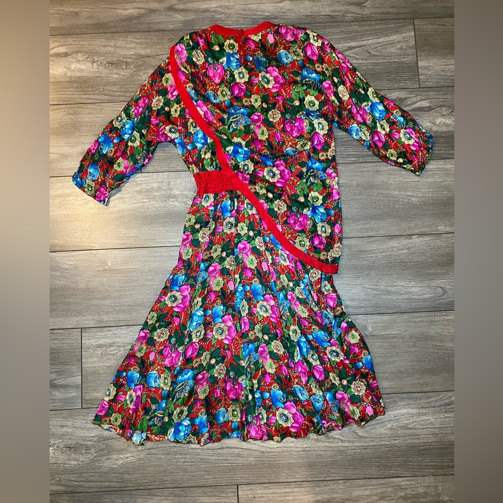 EUC True Vintage 1980s Diane Freis 100% Silk Bright Floral Maxi Dress - Picture 8 of 13